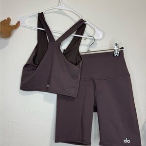Alo Yoga Brown Sports Bra and Shorts Set